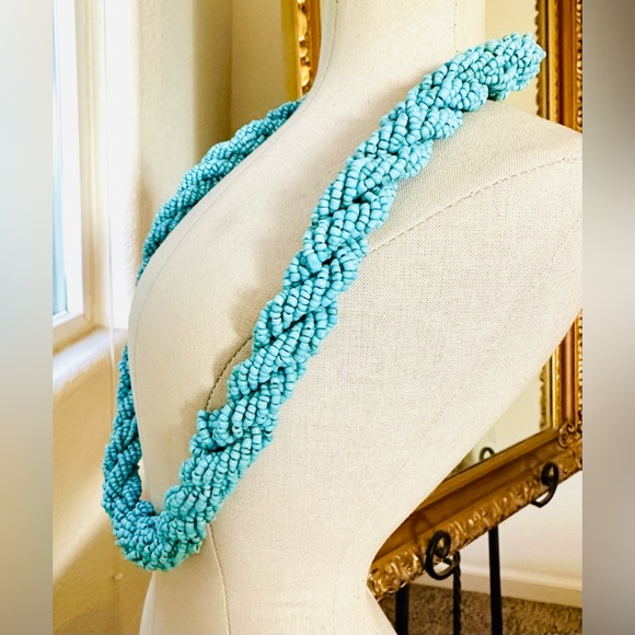 Vintage Blue Seed Bead Twisted Necklace - Picture 3 of 7